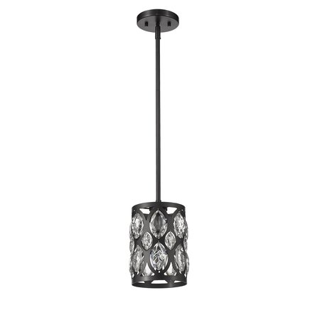 Z-Lite Dealey 1 Light Mini Pendant, Matte Black + Clear Crystal 6010MP-MB